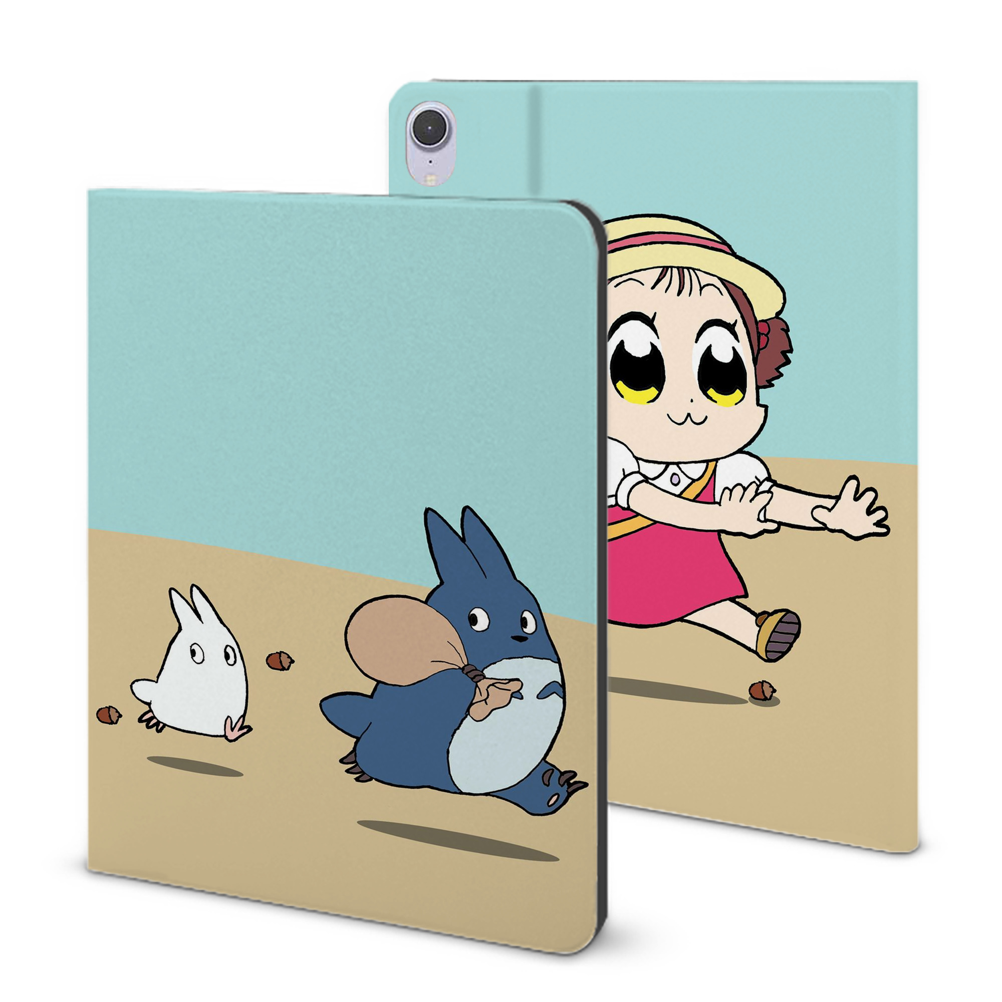 （画像用） となりのトトロ 草壁メイ 草壁サツキ My Neighbor Totoro Satsuki Kusakabe Mei Kusakabe IPad ケース ブック型 PUレザー TPU 耐衝撃 軽量 薄型 ペン収納なし 全面保護 IPad 各モデル対応